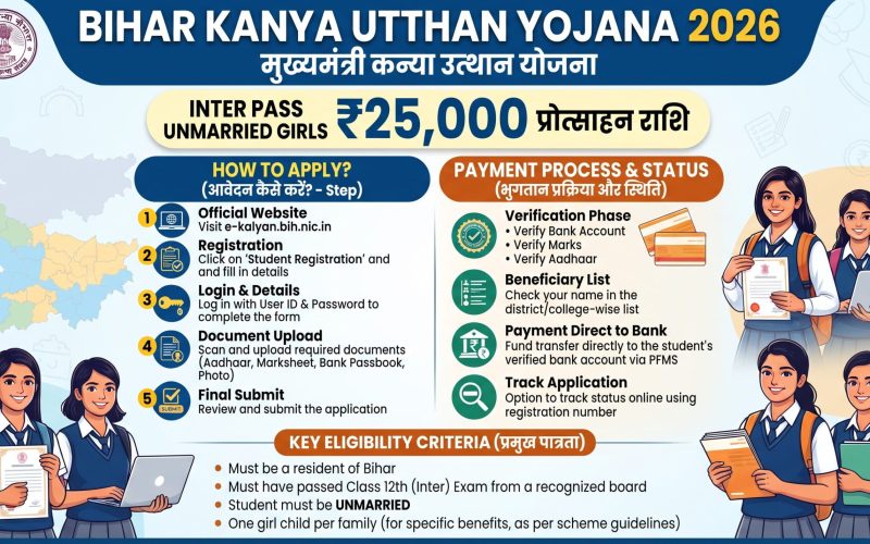 Bihar Kanya Utthan 2026: Inter Pass Girls को ₹25,000, Apply और Payment Guide